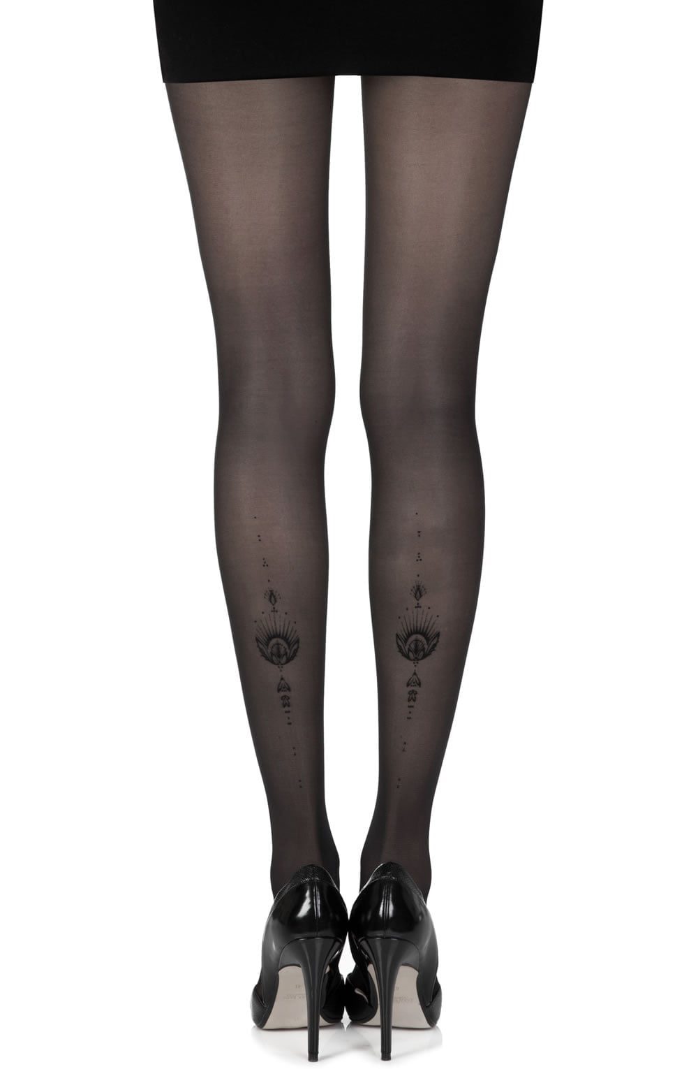 Zohara "Jewel In The Night" Black Sheer Print Tights 1 Shop tights at secretsofsilk. Com