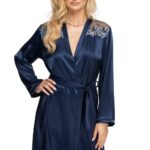 Irall Elodie Dressing Gown Navy 2 Shop robes at secretsofsilk. Com