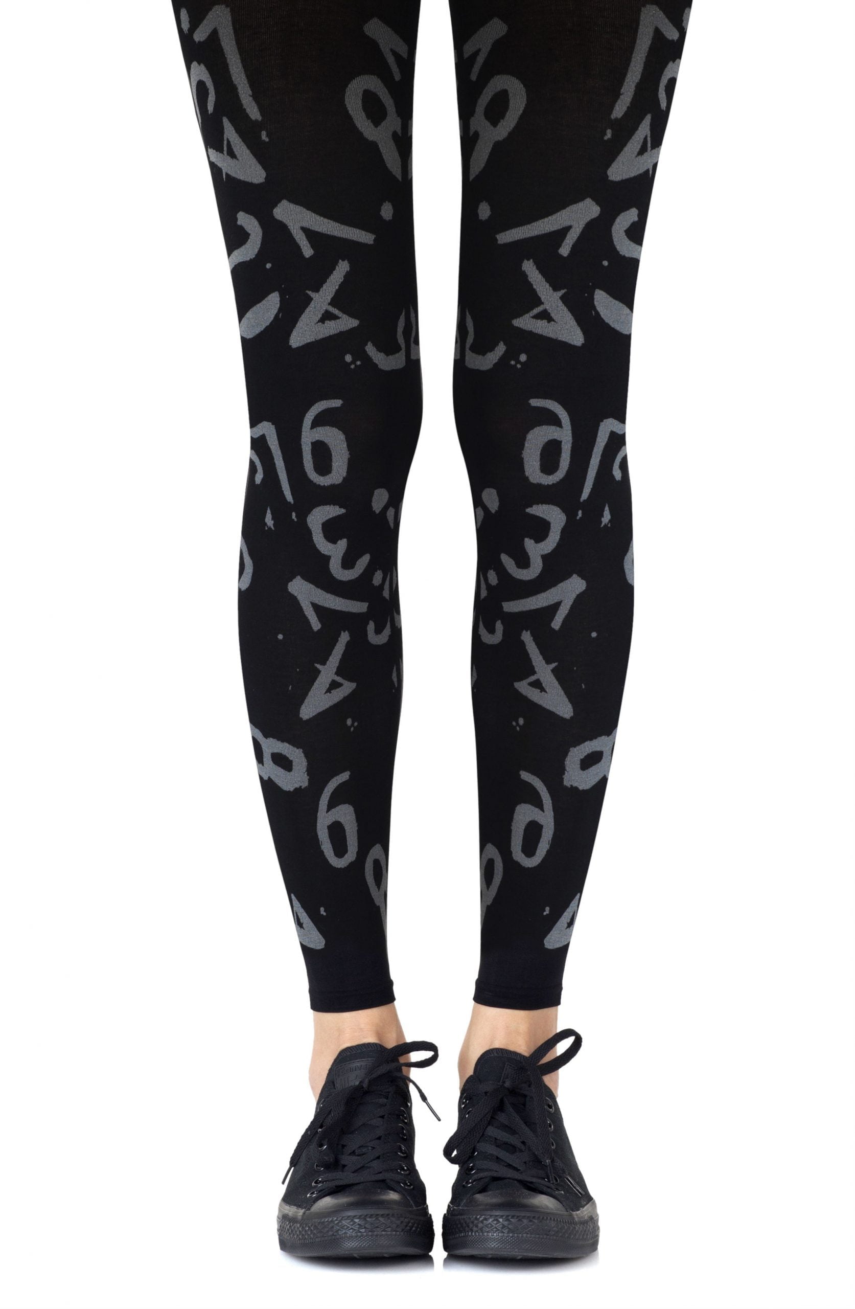 Zohara "Lucky Number" Light Grey Print Footless Tights 1 Shop leggings at secretsofsilk. Com
