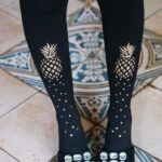 Zohara "If You Like Piña Coladas" Gold Print Tights 4 Shop tights at secretsofsilk. Com