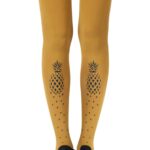 Zohara "If You Like Piña Coladas" Mustard Print Tights 3 Shop tights at secretsofsilk. Com