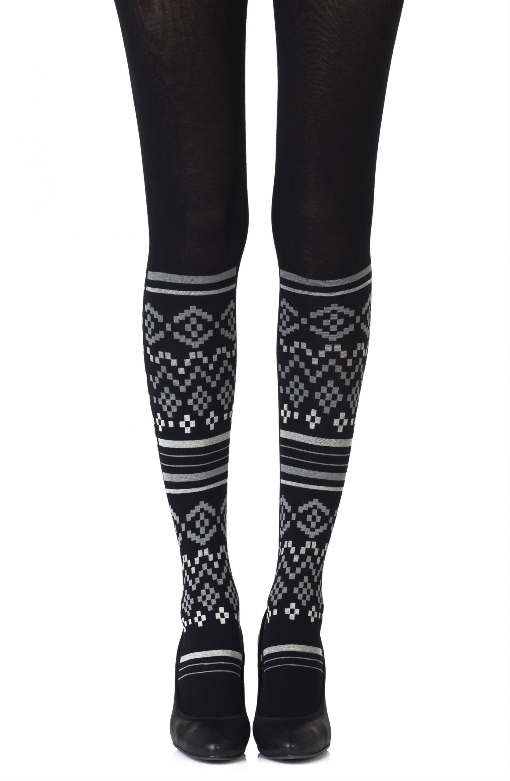 Zohara "Too Cool" Light Grey Print Tights 1 Shop tights at secretsofsilk. Com